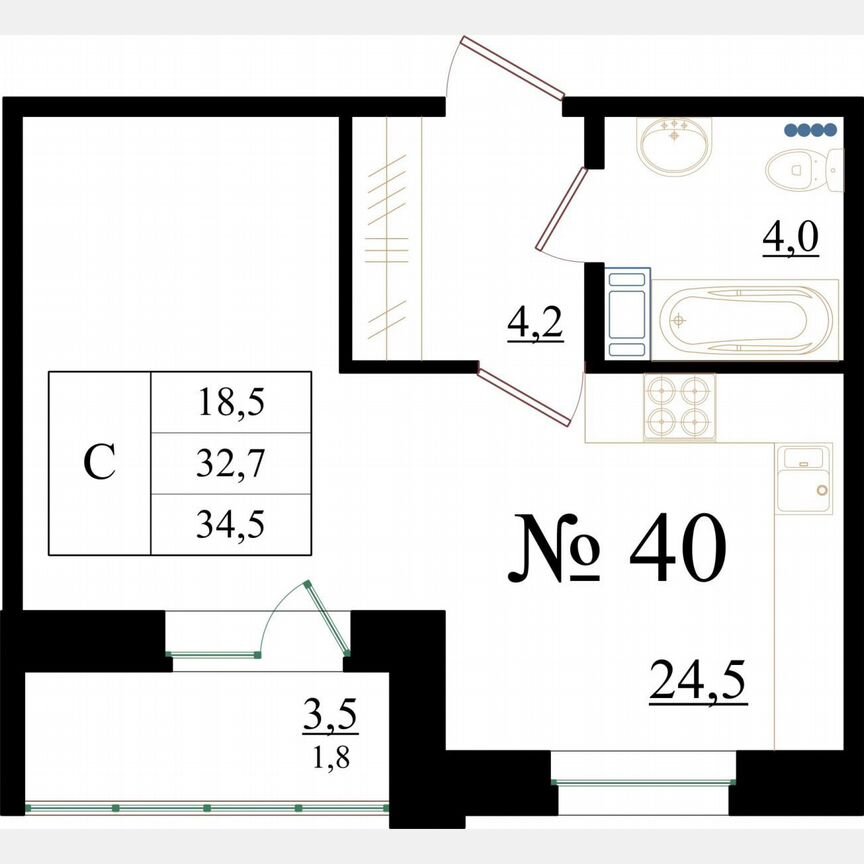 Квартира-студия, 34,5 м², 5/8 эт.