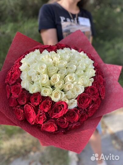 101 роза сердцем, с бесплатной доставкой