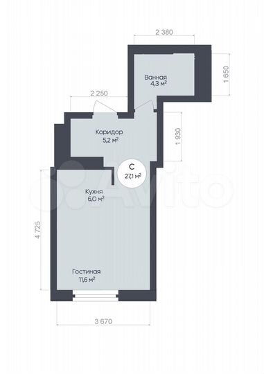 Квартира-студия, 27,1 м², 9/25 эт.