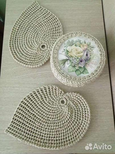 Салфетки и корзинки из джута. Ручная работа