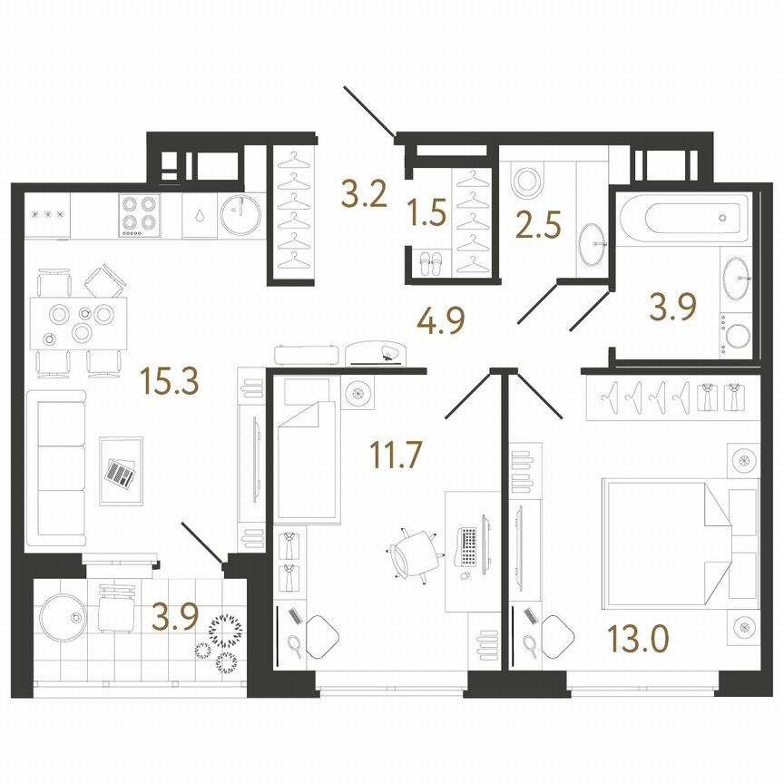 2-к. квартира, 56 м², 9/12 эт.