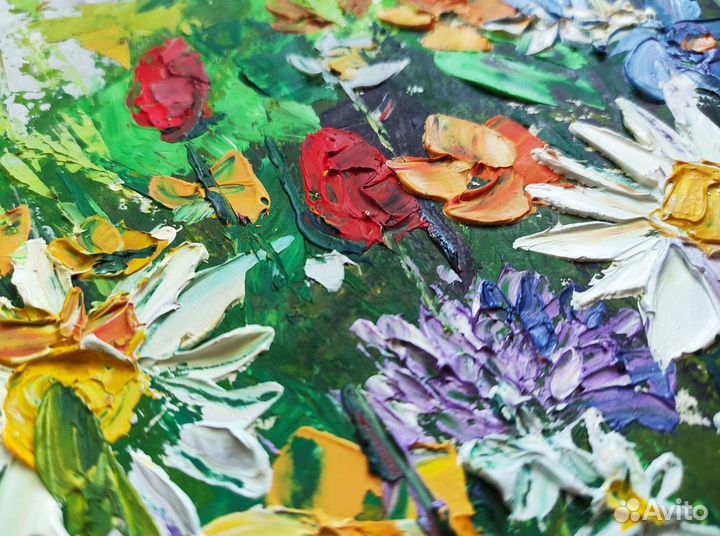 Картина маслом текстурная цветы