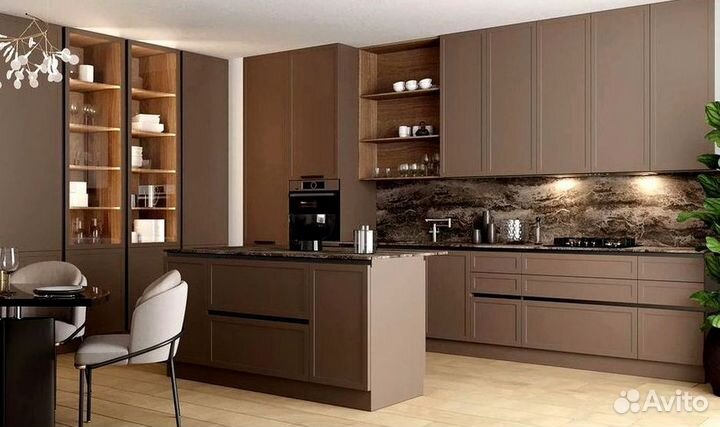 Угловой кухонный гарнитур современный с островом