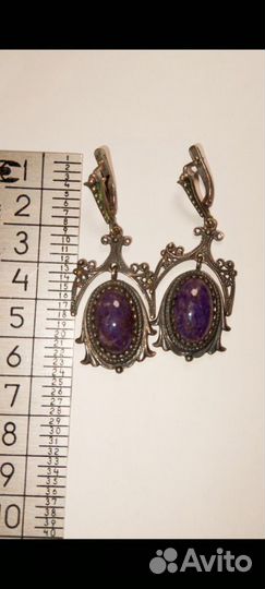 Серьги серебро, винтаж, чароит