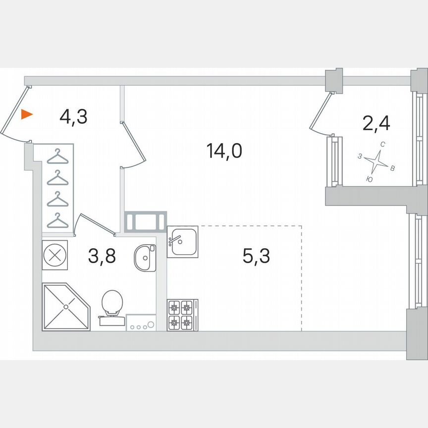 Квартира-студия, 28,6 м², 2/4 эт.
