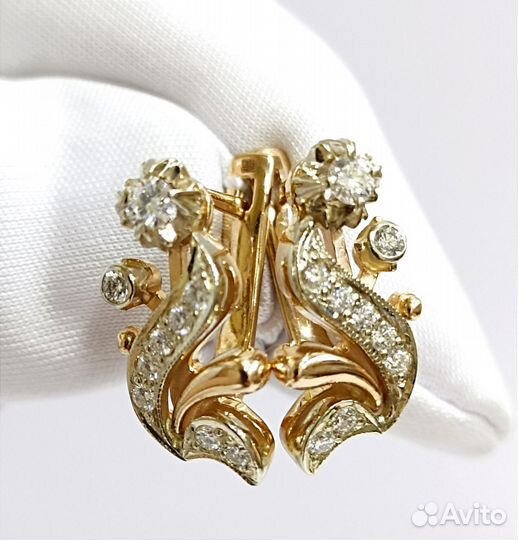 Золотые серьги с бриллиантами 585 пробы