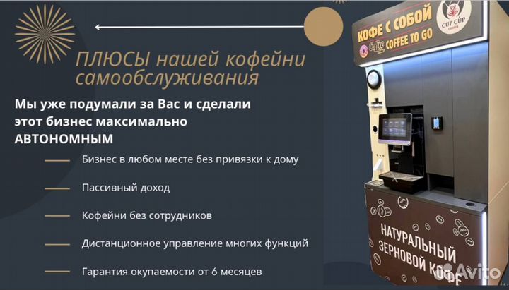 Кофейня самообслуживания с кофемашиной на живом