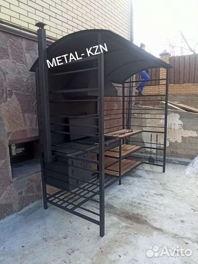 Мангал с печью и вытяжным зонтом