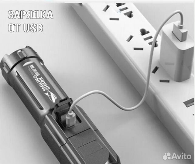 Фонарь ручной светодиодный Smiling Shark 622А, USB