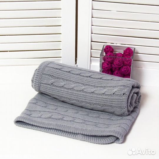 Детский вязаный плед Косы ручной работы Новый