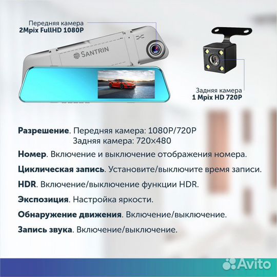 АВТОМОБИЛЬНЫЙ регистратор зеркало 2 камеры