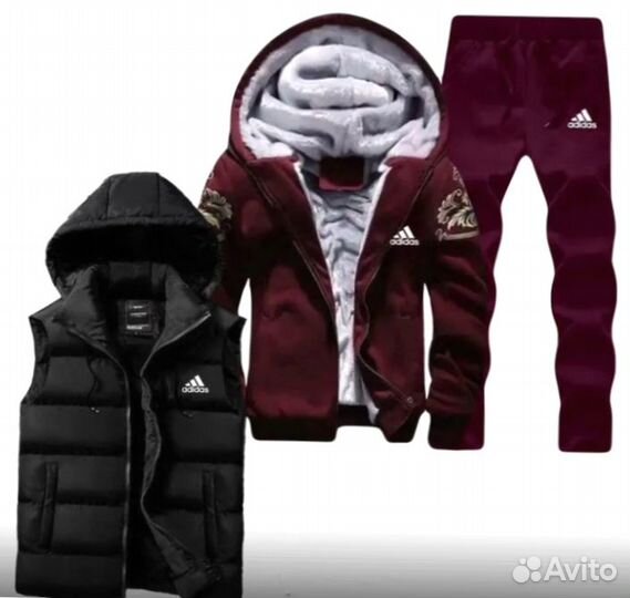 Спортивный костюм тройка зимний Adidas мех флис