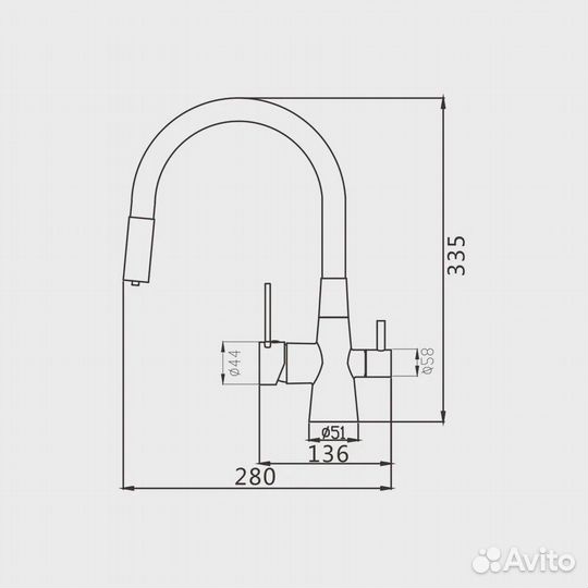 Смеситель для кухни с гибким изливом и подключением фильтра Shevanik S668Y, пепельный/черный