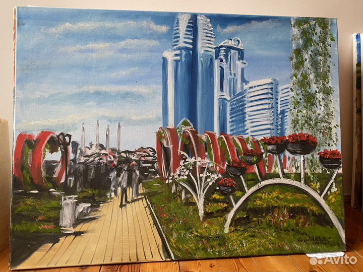 Картина маслом на холсте, цветочный парк Грозный