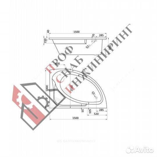 Ванна акриловая Гоа R 150х100см без ножек правосто