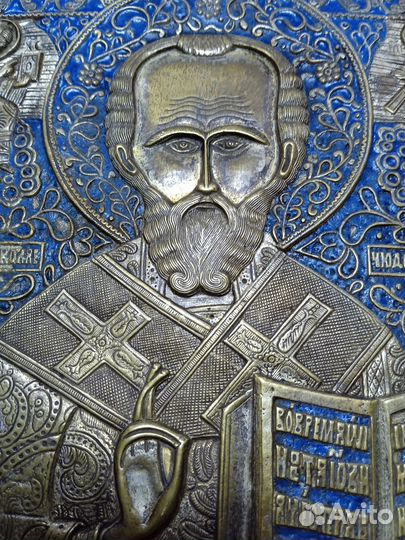 Большая икона Николай Чудотворец, 19 век, эмаль