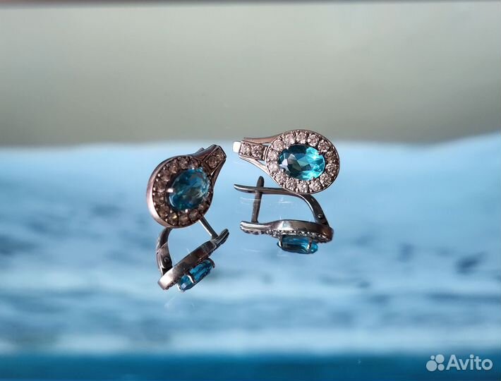 Серьги серебряные с топазами и фианитами
