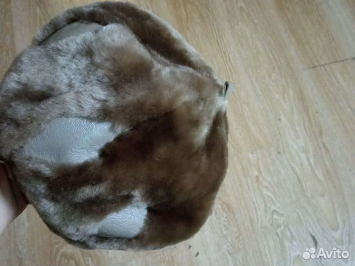 Женский Берет из бобра,кож.вставки