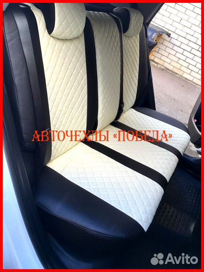 Чехлы Hyundai Creta 1 из экокожи чёрно-белые Ромб