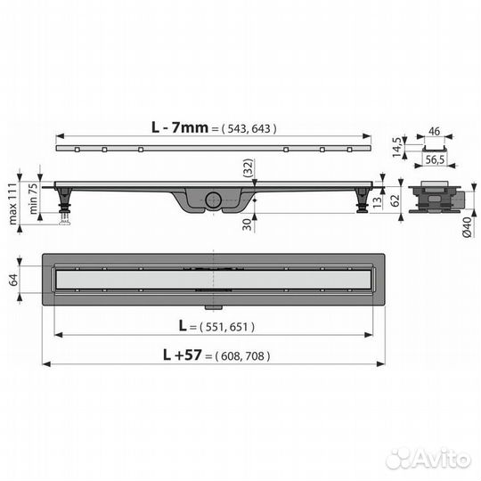 Душ. лоток Alcaplast APZ20-650 нерж. плитка