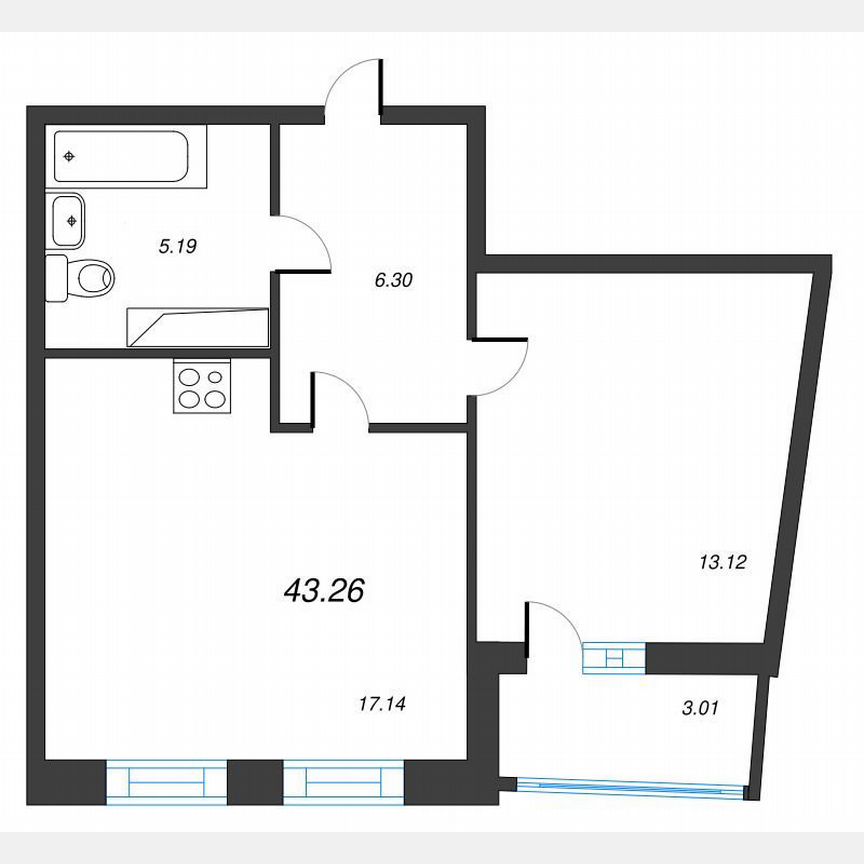 1-к. квартира, 44,8 м², 17/22 эт.