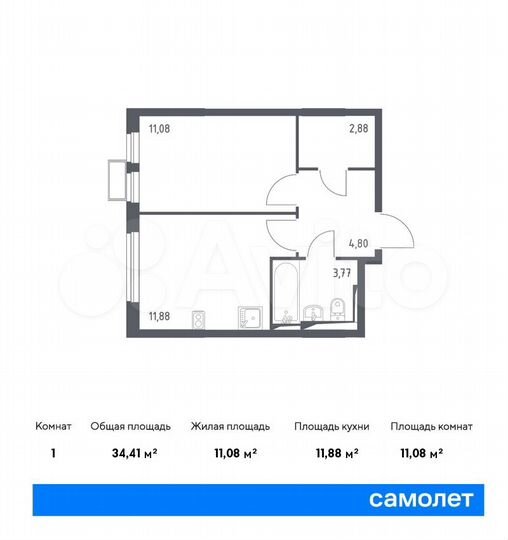 1-к. квартира, 34,4 м², 13/14 эт.