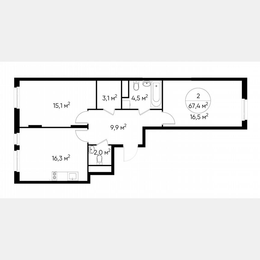 2-к. квартира, 67,4 м², 12/17 эт.