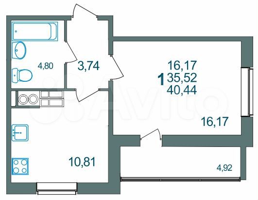 1-к. квартира, 40,4 м², 3/7 эт.