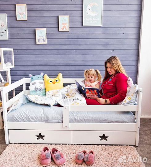 Кроватка от 2х лет софа эко из массива высокий бор