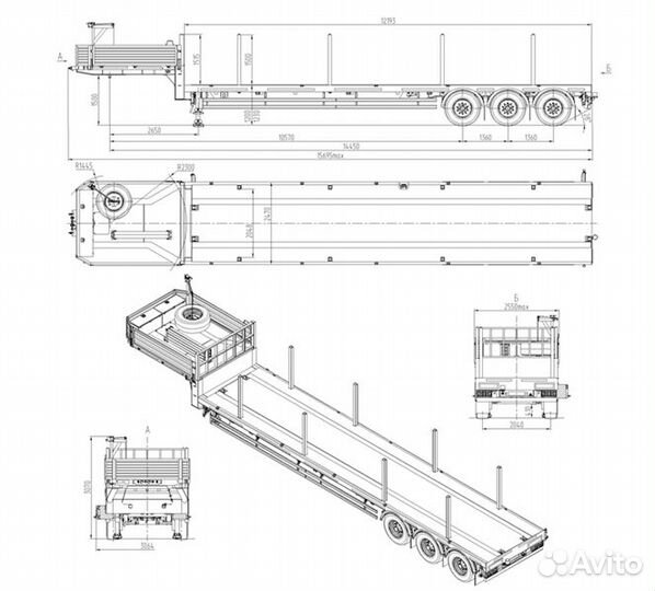 Полуприцеп трал (тяжеловоз) Политранс ТСП 94163, 2023