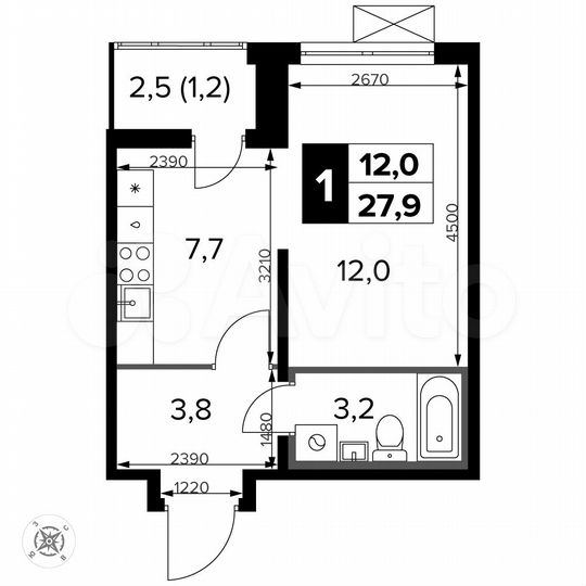 Квартира-студия, 27,9 м², 7/14 эт.