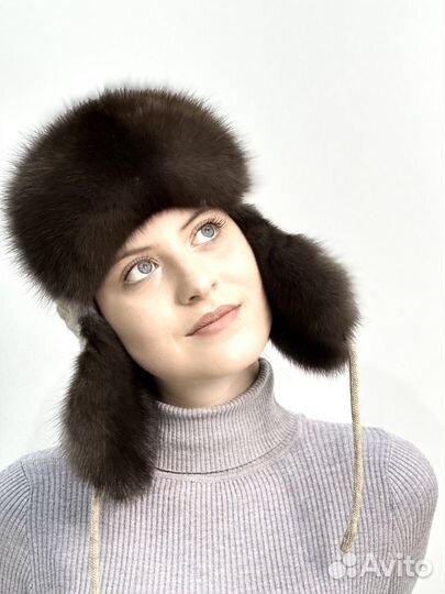 Шапка -ушанка из меха соболя