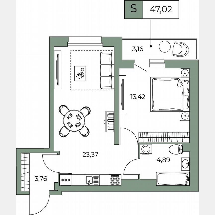 2-к. квартира, 42,9 м², 22/24 эт.