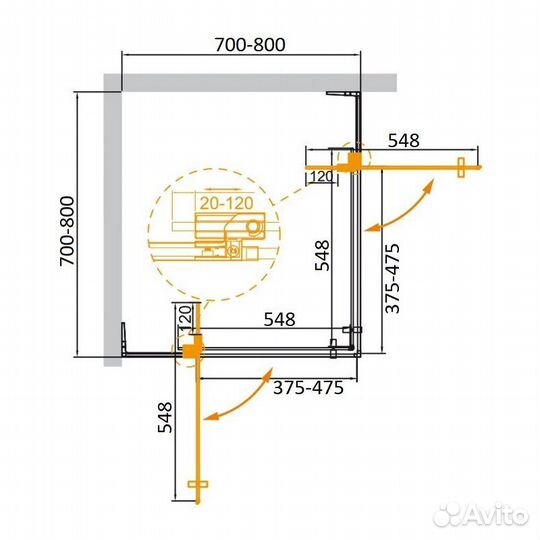 Душевой уголок Cezares Slider 1950x800x800 брашированное золото slider-A-2-70/80-grigio-boro