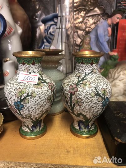 Ваза латунь,клуазоне