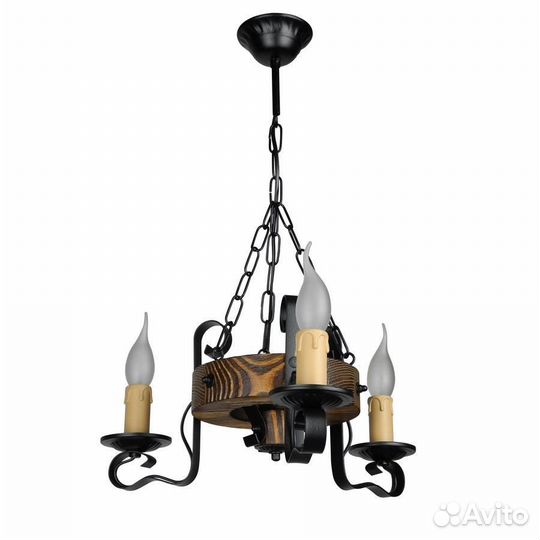 Люстра подвесная колесо деревянная с ковкой