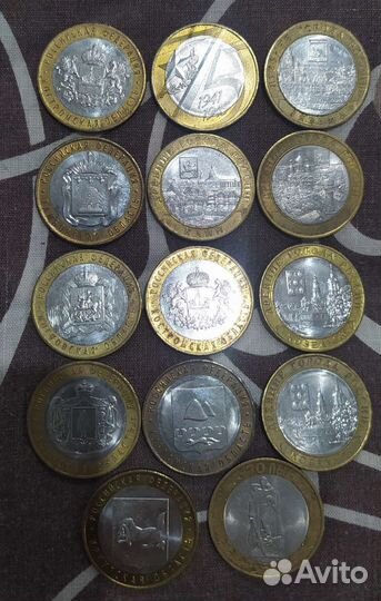 Купюры с красивыми номерами 10рублей и монеты