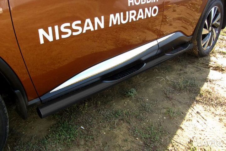 Защита порогов d76 с проступями черная Nissan Mura