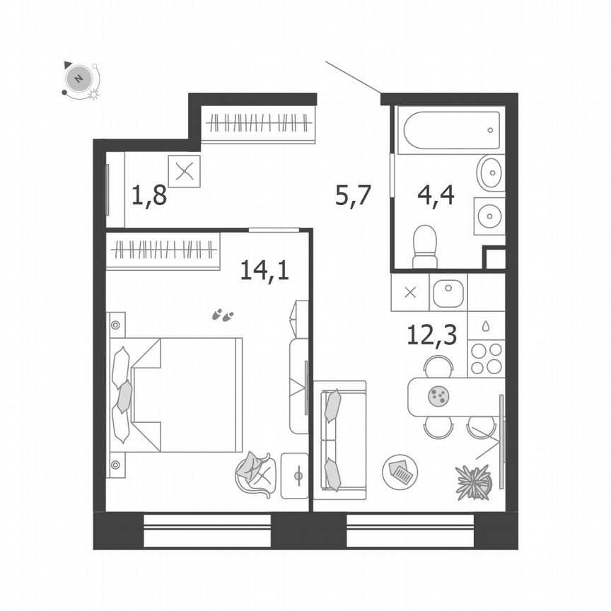 1-к. квартира, 38,3 м², 2/5 эт.