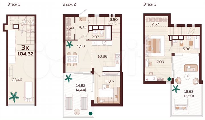 3-к. квартира, 107,4 м², 1/1 эт.
