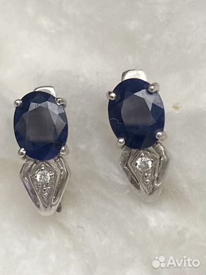 Серьги серебро с природными сапфирами