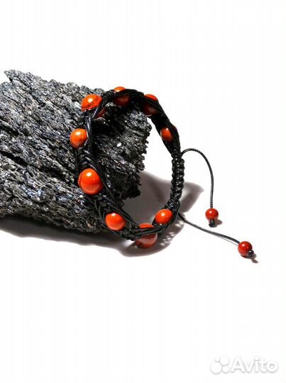 Браслет плетеный Шамбала из красной яшмы