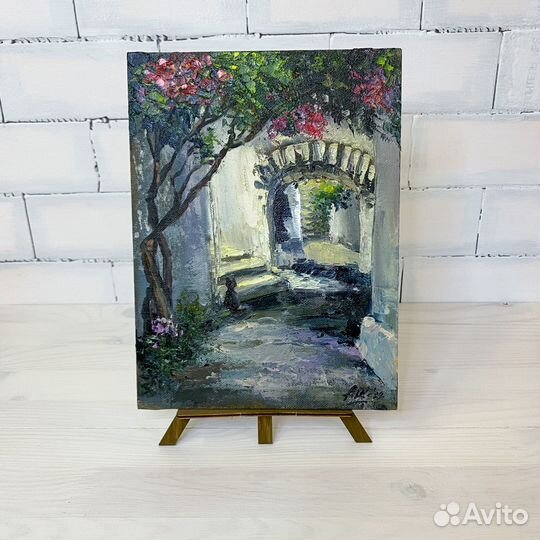 Картина маслом Городской пейзаж улица Этюд дворик