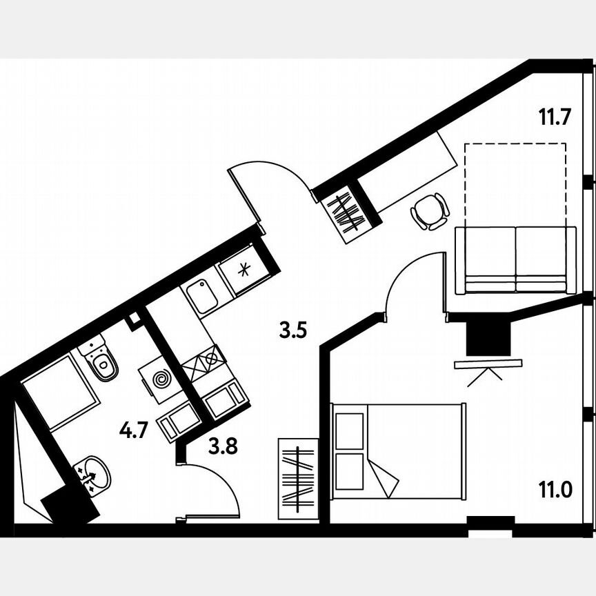 1-к. апартаменты, 34,7 м², 6/10 эт.