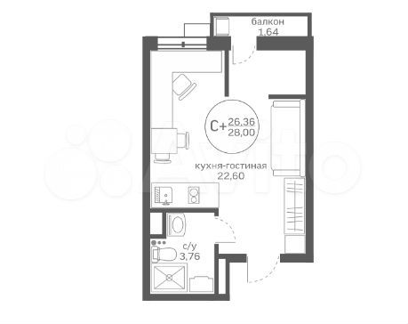 Квартира-студия, 28,3 м², 7/20 эт.