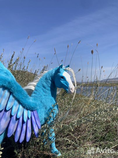 Авторская игрушка кукла лошадь Пегас бирюзовый