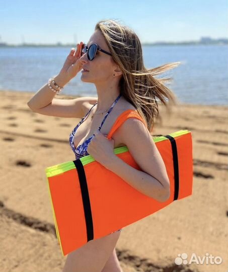 Пляжный коврик складной бирюзово-желтый