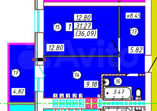 1-к. квартира, 36,1 м², 5/5 эт.