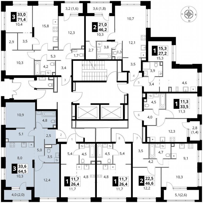 3-к. квартира, 64,5 м², 2/25 эт.