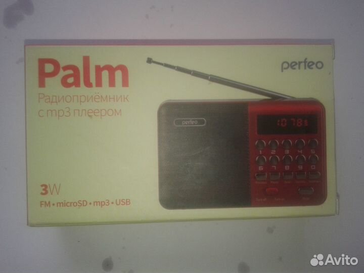 Радиоприемник новый Perfeo palm FM+ i90-BL красный